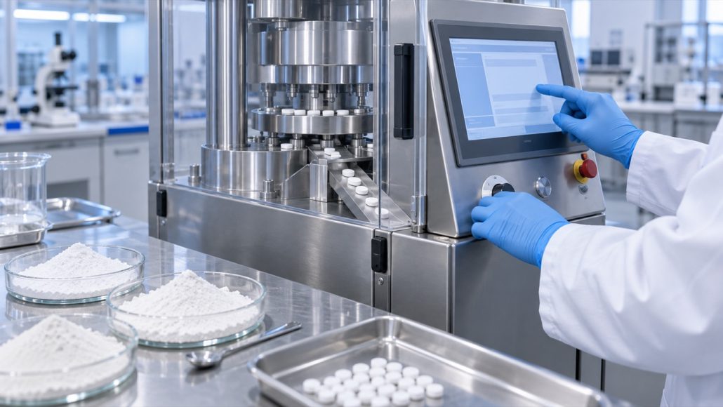 Direct compression trial using microcrystalline cellulose on a tablet press