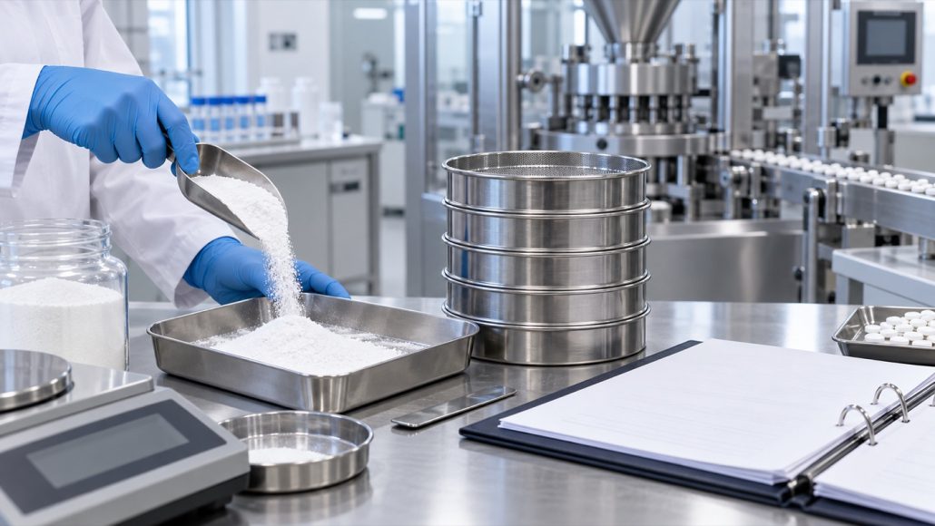 Microcrystalline cellulose incoming quality control and sieve testing